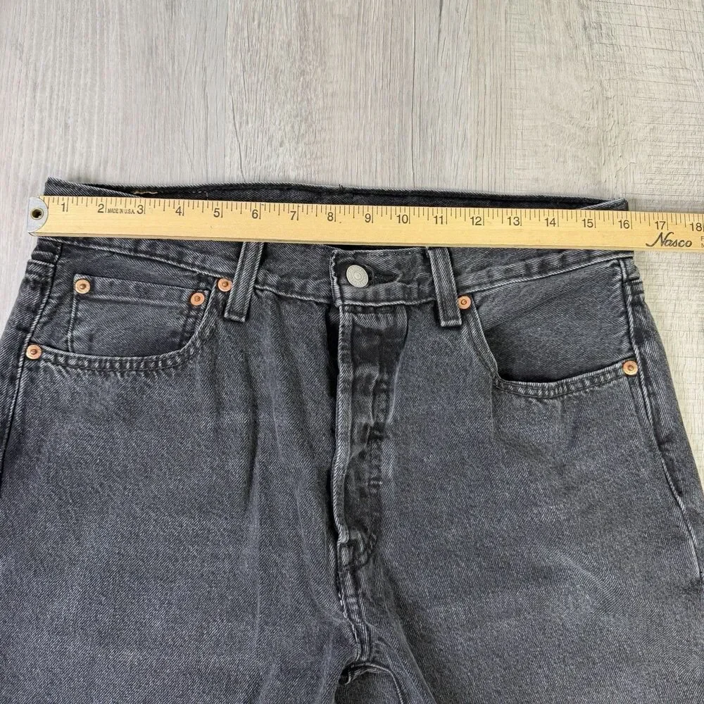 Levis Jeans Mens 33x32 Black 501 Straight Button Fly Western Distressed Denim N - Picture 5 of 13